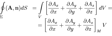 \begin{displaymath}\begin{array}{cc} \displaystyle{\oint\limits_{\Sigma}} ({\mat...
...ystyle{\frac{\partial A_z}{\partial z}} \right]_M V \end{array}\end{displaymath}