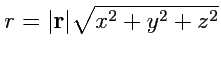 $ r=\vert{\mathbf r}\vert\sqrt{x^2+y^2+z^2}$